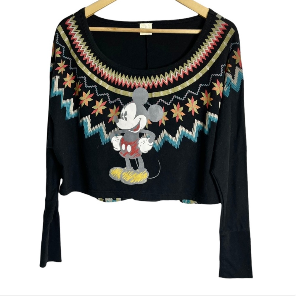 Disney Mickey Mouse Long Sleeve Wide Western Style Cropped Top